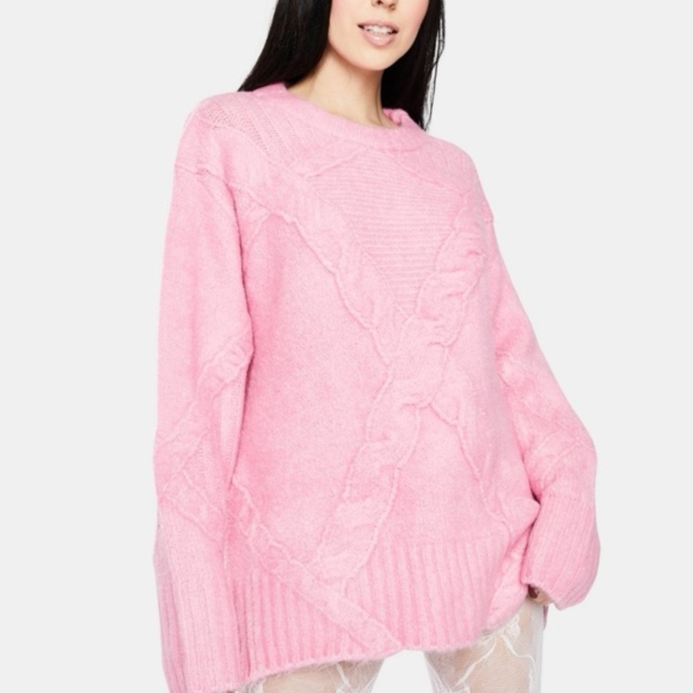 For Love & Lemons Pink Cable Knit Sweater
